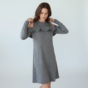 NWT LOFT Ann Taylor cold shoulder long sleeve mini dress, ruffle, XS TALL